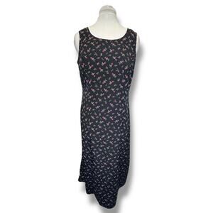 Halmode Vintage Women’s Sleeveless Sheath Midi Dress, Black Floral, size 12